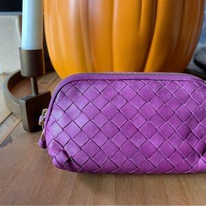 Bottega Veneta Woven Purple Leather Cosmetic/Accessories Pouch Bag